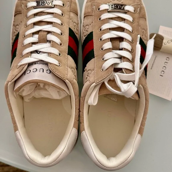 GUCCI brown suede classic red and green strip Womens SZ 7 sneakers NWT & Box - Picture 4 of 10